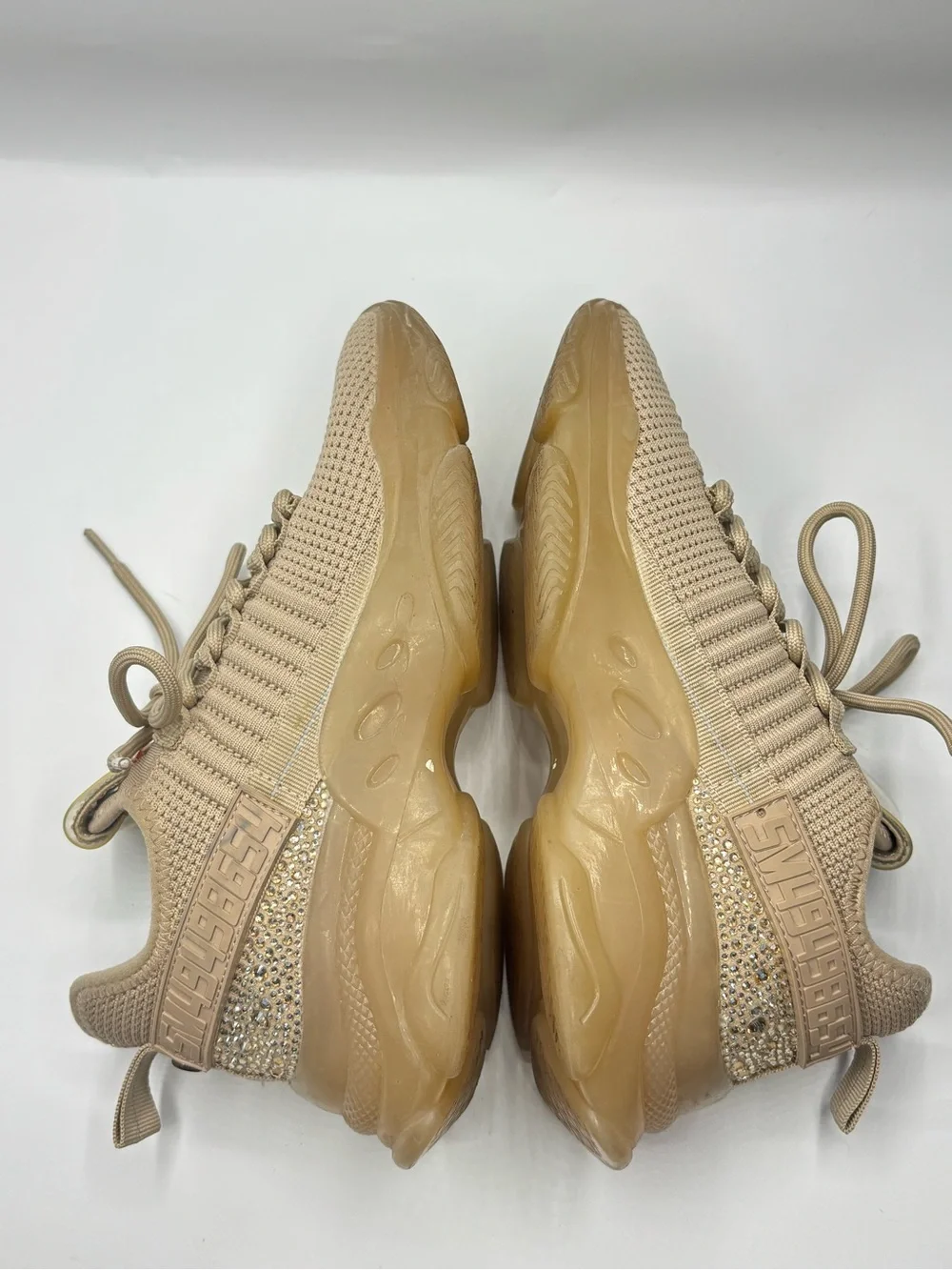 Steve Madden Maxima Beige Rhinestone Sneakers Monochrome Chunky 7.5 Maximalist